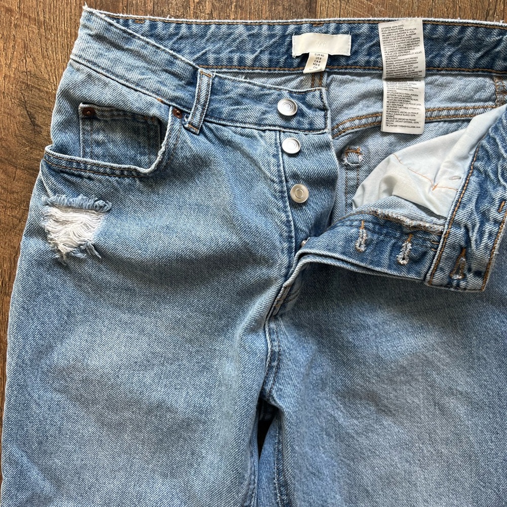 H&M High-Rise Light Blue Button-Fly Straight Jeans 8x26 - Picture 11 of 13